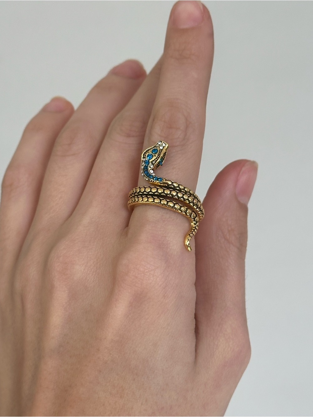 Gold Snake Wrap Ring with Blue Accent Stones - Picture 6 of 9